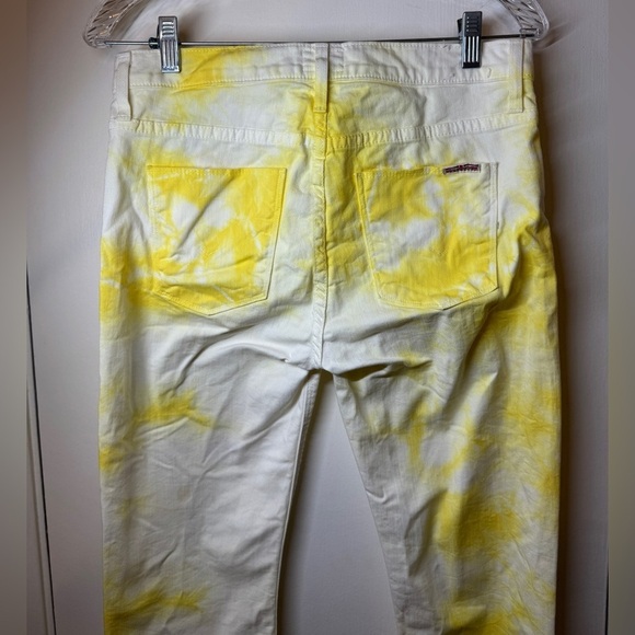 Hudson Yellow White Tie Dye Skinny Zipper Fly Jeans Made in the USA Size 28 - Picture 9 of 15